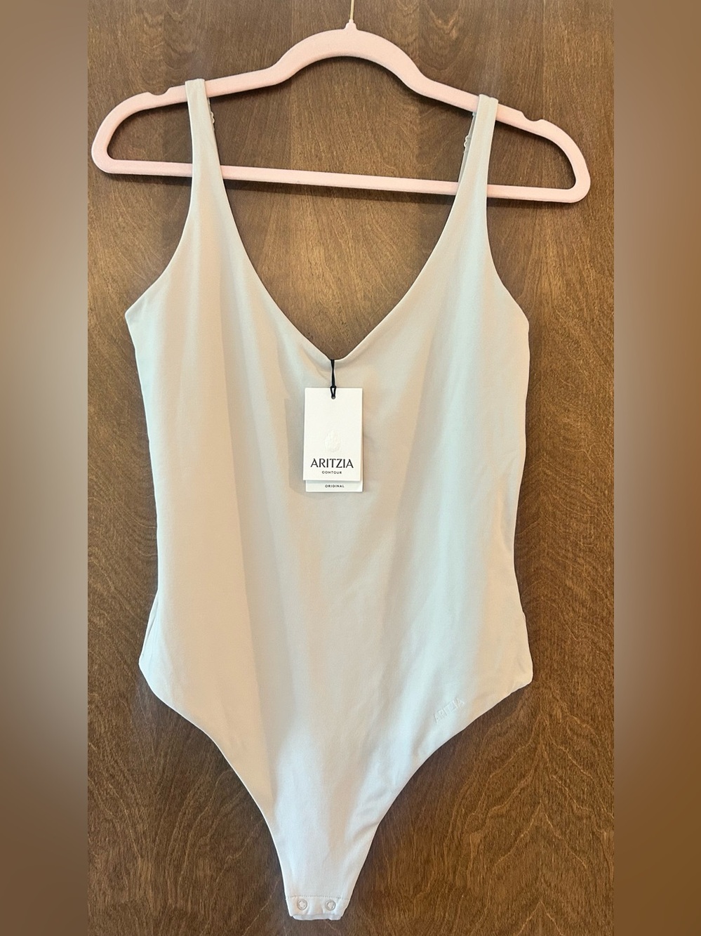 Aritzia Contour V-Neck Bodysuit in Beige